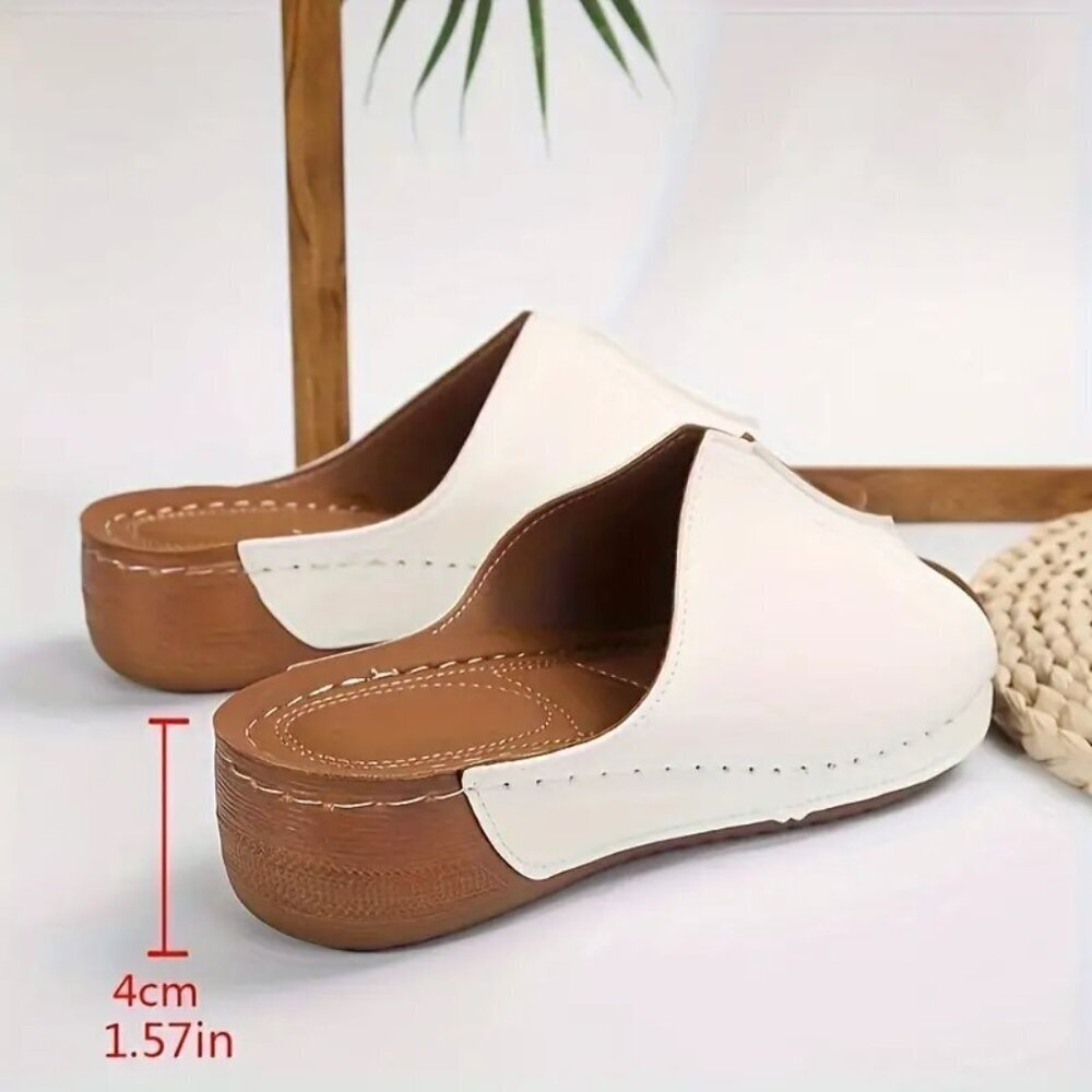 Travel Passions - Cream Colored Wedge Slide Sandals - Picture 4 of 6